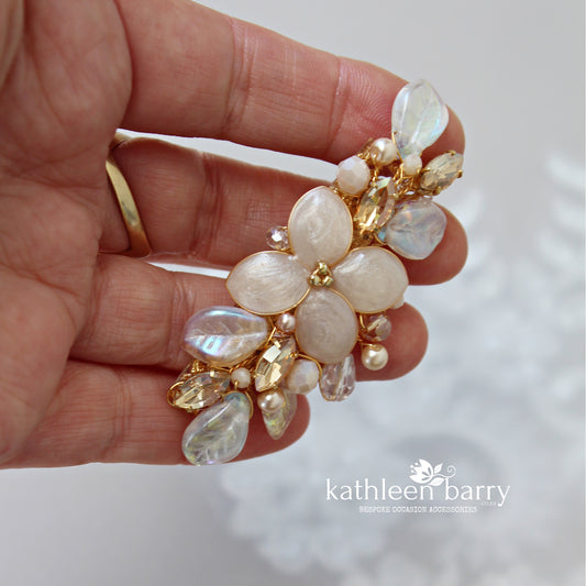 Cecile floral hair clip - Floral, rhinestone and crystal & pearl- assorted colors available