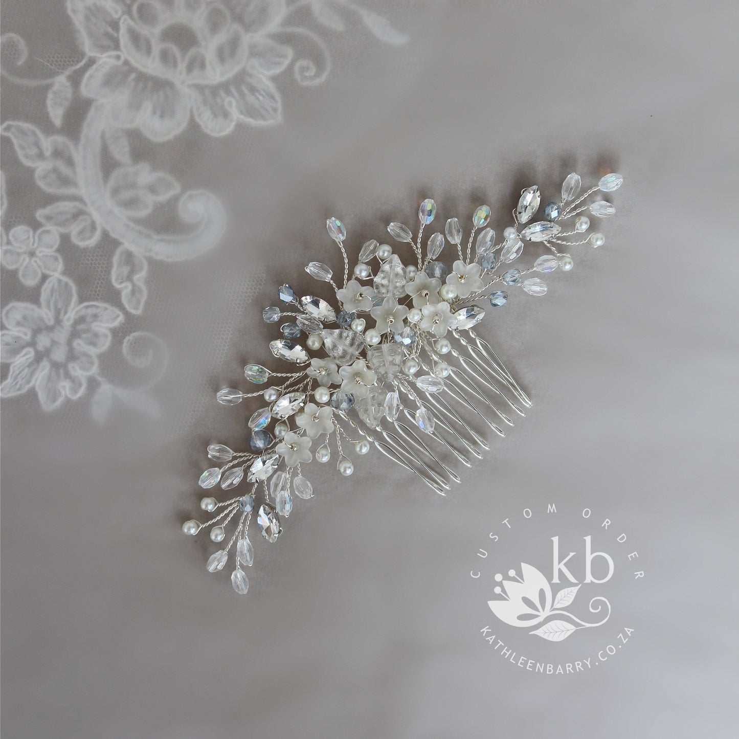 Aida Floral Crystal, Pearl & Rhinestone Comb - Gold, silver or rose gold - Color options available
