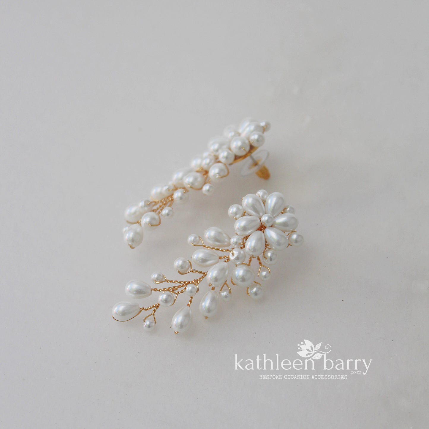 Cherize pearl stud cascade chandelier wedding earrings - silver gold or rose gold options