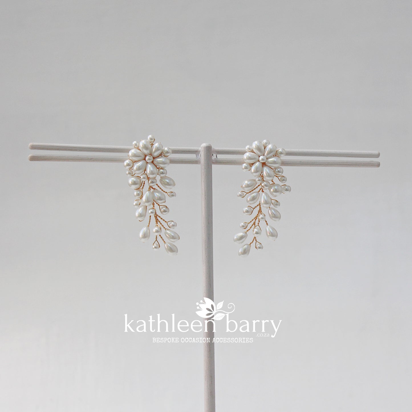 Cherize pearl stud cascade chandelier wedding earrings - silver gold or rose gold options