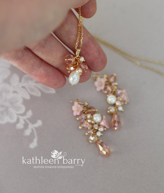 Gina pearl cluster pendent necklace available in Silver, gold or rose gold finish - Assorted custom colors to order