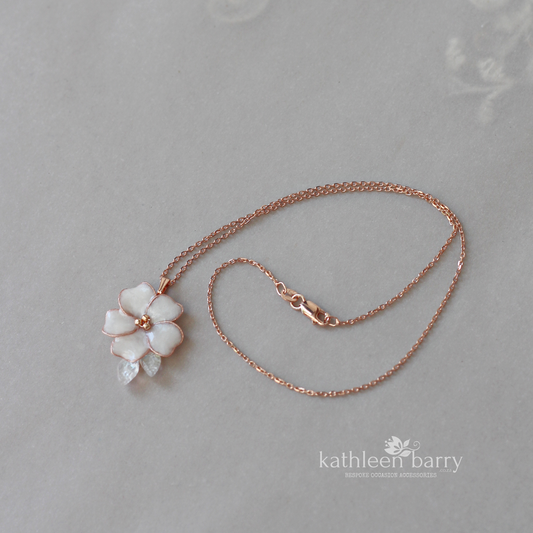 Varusha Flower leaf pendent chain necklace, - assorted custom colors to order available in Gold, silver or rose gold finish