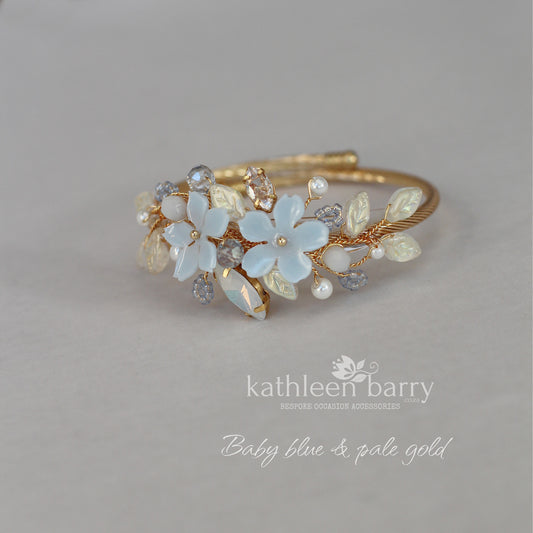 Gisela Flower leaf cuff bracelet, bangle style - assorted custom colors & finishes to order