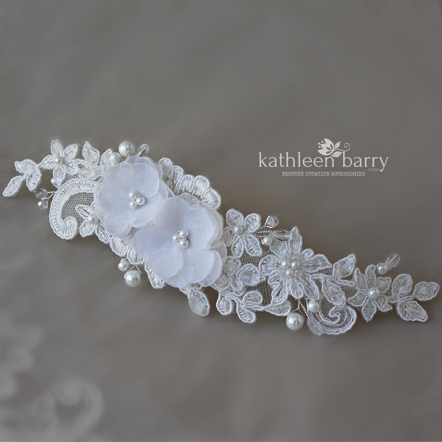 Jean-Marie lace hairpiece Chantilly Lace Bridal hairpiece wedding hair accessory - floral lace wedding hair piece