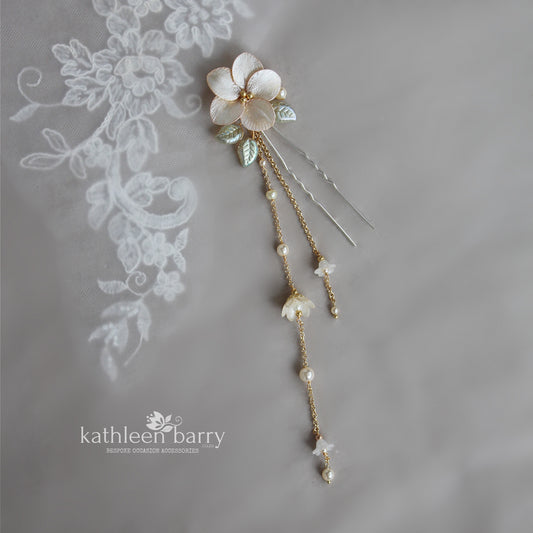 Kristin flower hair pin with dangle detail set or individually - assorted custom colors available wedding hair jewellery bridal accessories FROM:
