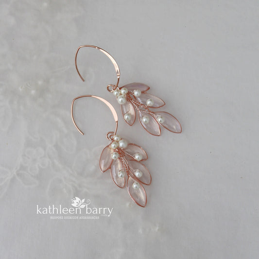 Lee-Ann leaf earrings 3 hook options, rose gold, gold or silver - assorted colors to order