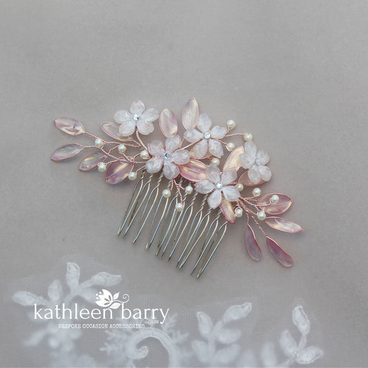Lee-Ann flower leaf wedding hair comb assorted colors to order