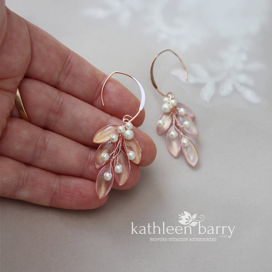 Lee-Ann leaf earrings 3 hook options, rose gold, gold or silver - assorted colors to order