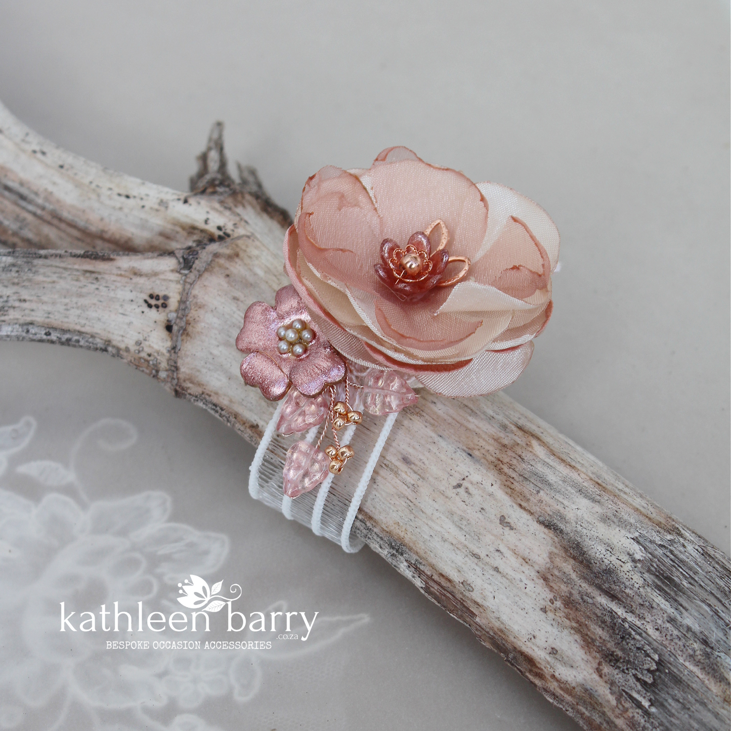 Kayla wrist corsage / cuff bracelet - Rose gold, gold or silver finish (colors on request)