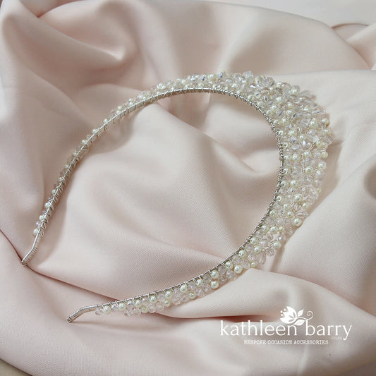 Natalie Tiara bridal crown - Clear and pearl (choice of colors) - Two height options
