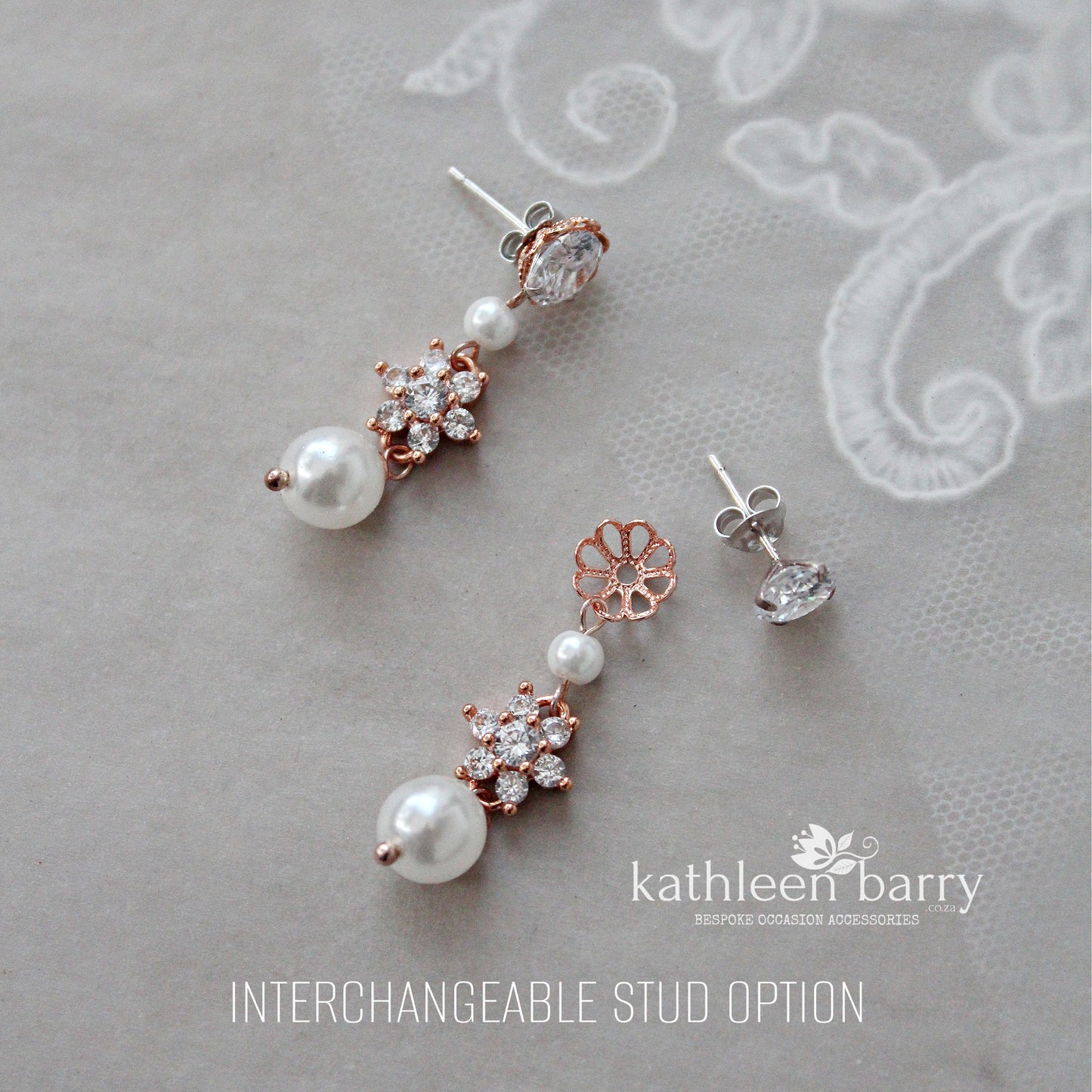 Nina Earrings- Cubic Zirconia & pearl - Available in Silver, gold or rose gold finish - Two way earrings Limited stock