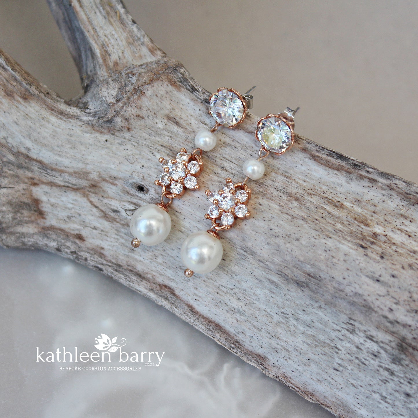 Nina Earrings- Cubic Zirconia & pearl - Available in Silver, gold or rose gold finish