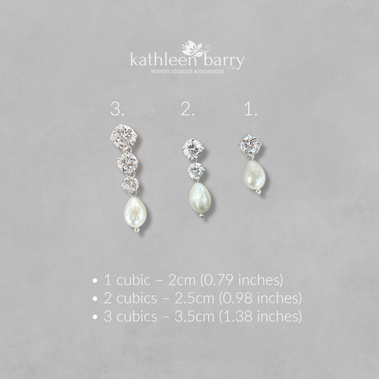 Penelope Cubic Zirconia studs & pearl drop earrings - Sterling silver assorted length options