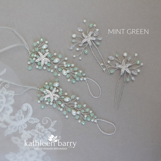 Rhoda barefoot sandals Beach wedding silver turquoise - Rhinestone Starfish option