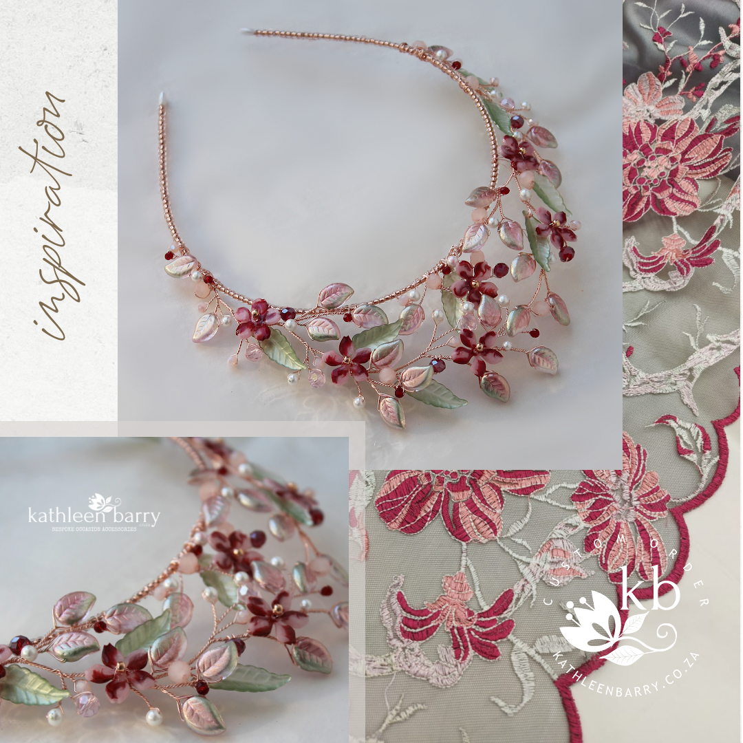 Sanzi floral leaf crown tones of warm rose gold - Autumn shades or navy bronze - custom color options available