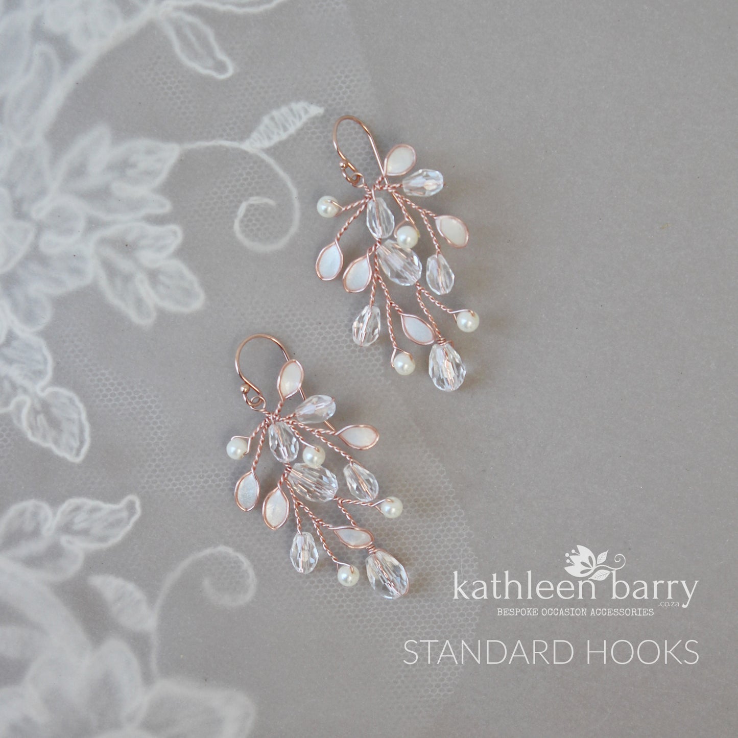 Sarah-Faye Earrings - Gold, silver or rose gold - Leaf enamel inlay & pearl color options