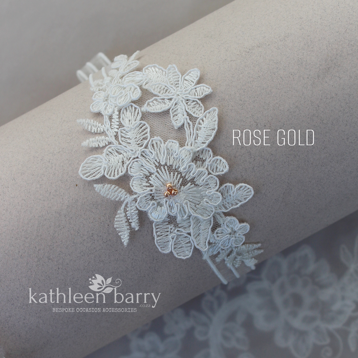 Shayna heirloom garter set (or individually) - pale ivory with Rose gold, gold or silver detail - FROM: