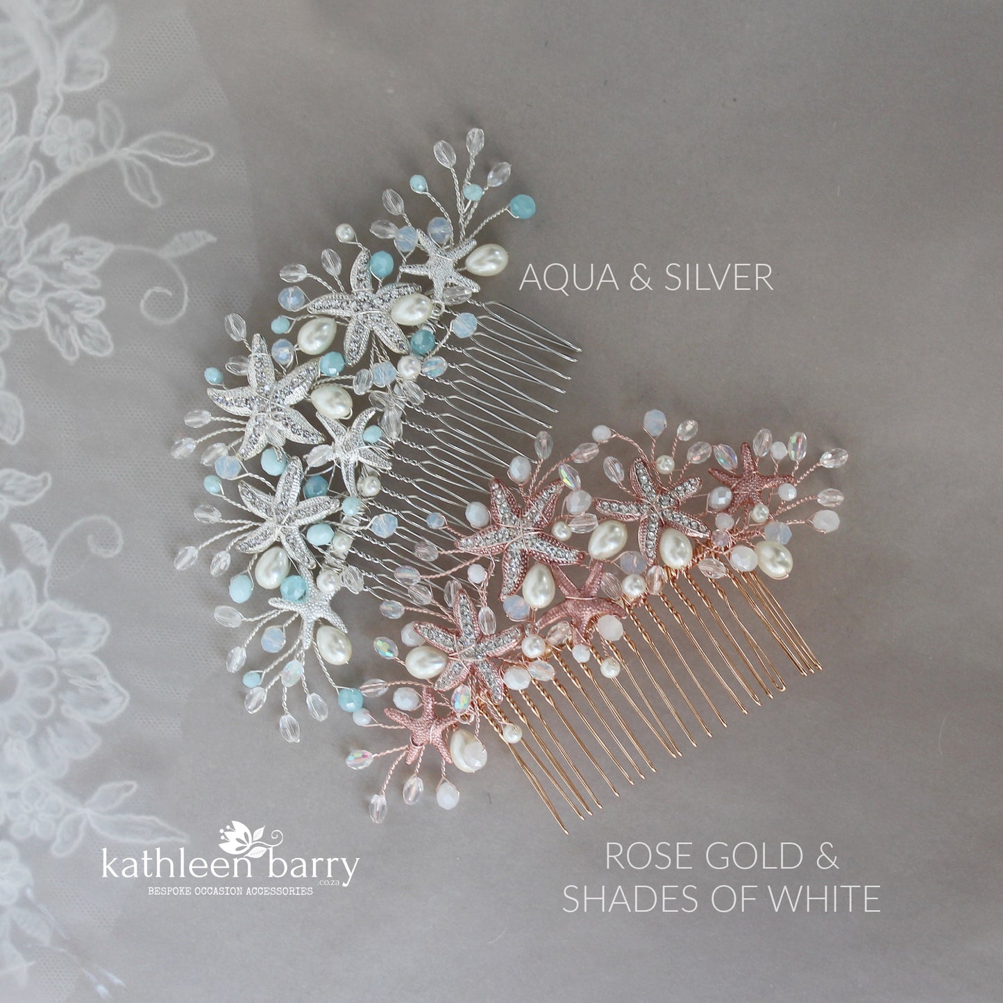 Starfish Crystal, Pearl & Rhinestone Comb - Color and finish options available