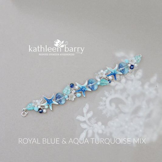 Beach theme statement wedding bracelet starfish and shells bridal jewelry - Rose gold, gold or silver Custom colors to order STYLE: Tevin