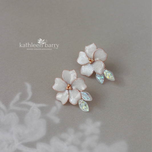 Varusha Flower leaf stud earrings, - assorted custom colors to order available in Gold, silver or rose gold finish