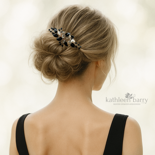 Custom order black and gold floral hair clip for Susan
