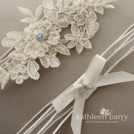 Shayna heirloom garter set (or individually) - pale ivory with Rose gold, gold or silver detail - FROM:
