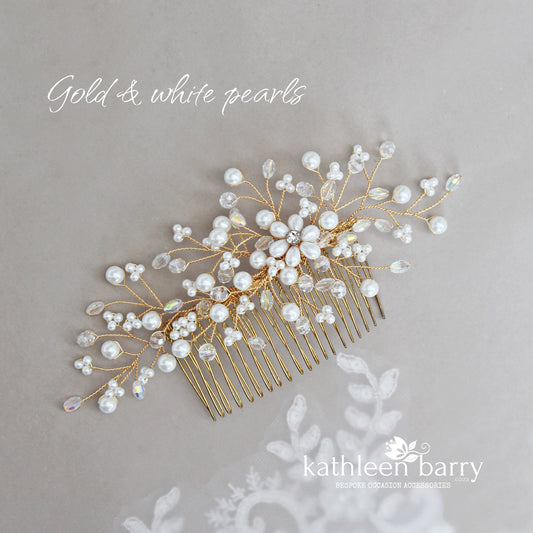Jelani rose gold or silver Bridal Hair Comb dainty, crystal, pearl - veil comb