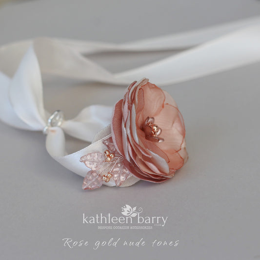 Kayla wrist corsage / cuff bracelet - Rose gold, gold or silver finish (colors on request)
