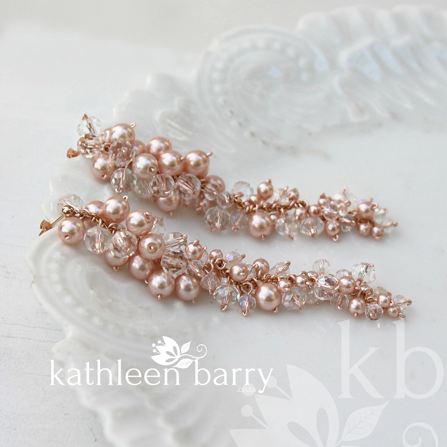 Lara Earrings - Cluster Crystal & Pearl Wedding Earrings - Silver, gold or rose gold