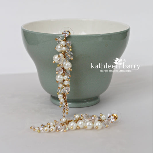 Lara Earrings (mini) - Cluster Crystal & Pearl Wedding Earrings - Available in Silver or gold finish