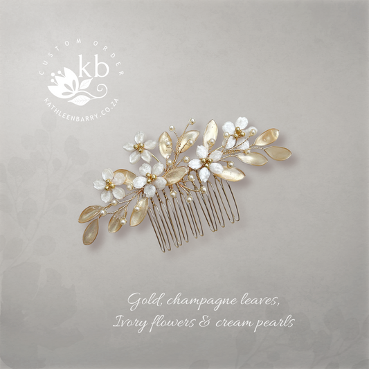 Lee-Ann flower leaf wedding hair comb assorted colors to order