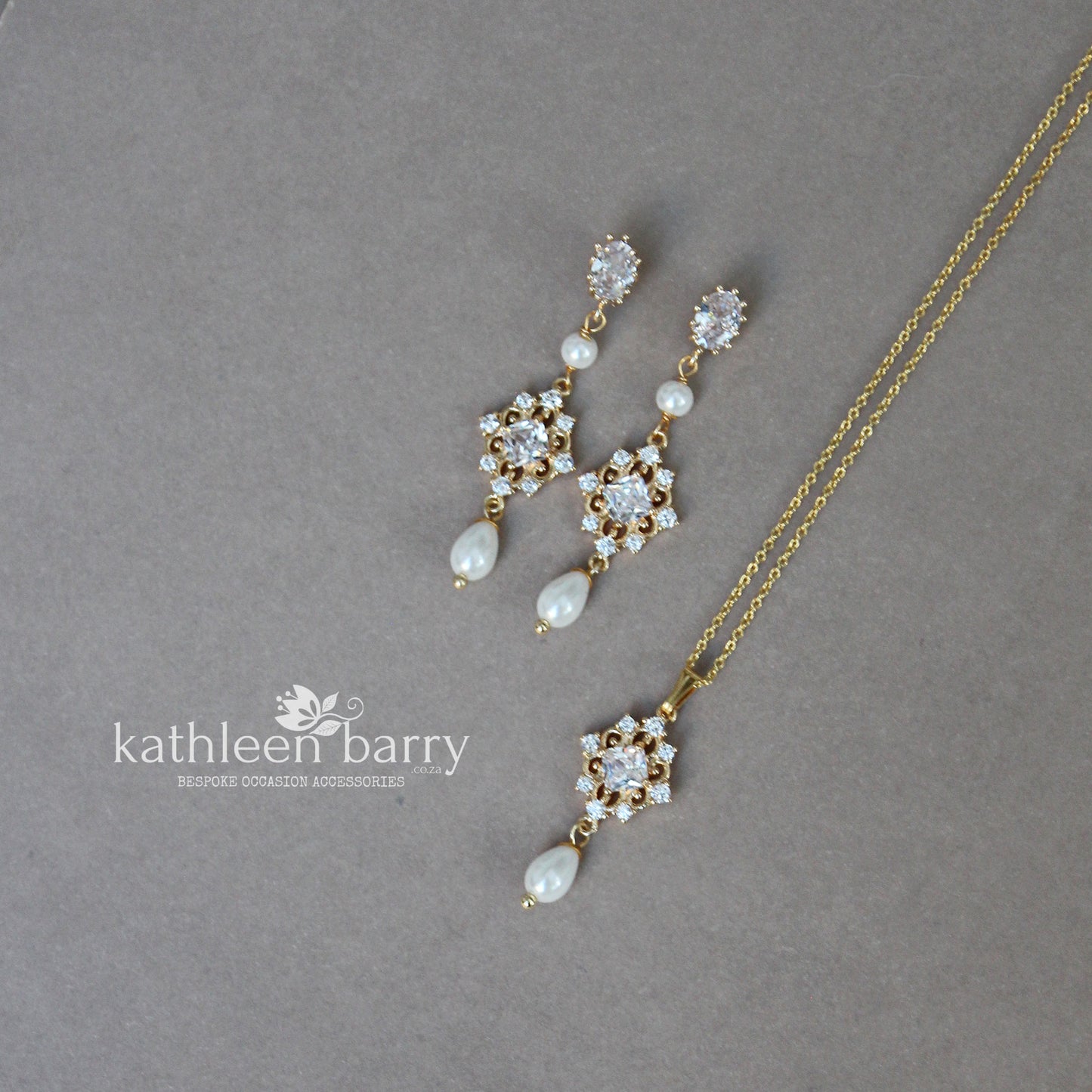 Lola filigree cubic zirconia and pearl necklace- Gold only Pearl color options