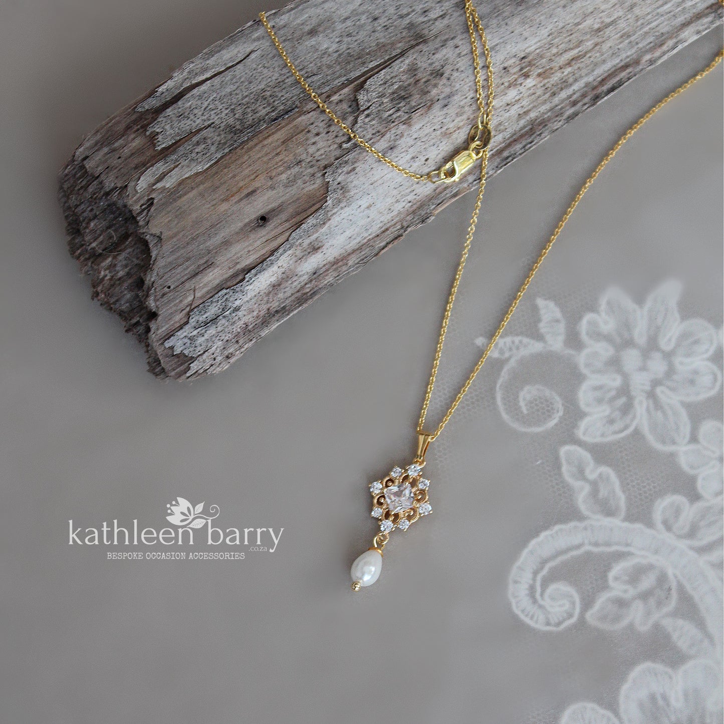Lola filigree cubic zirconia and pearl necklace- Gold only Pearl color options