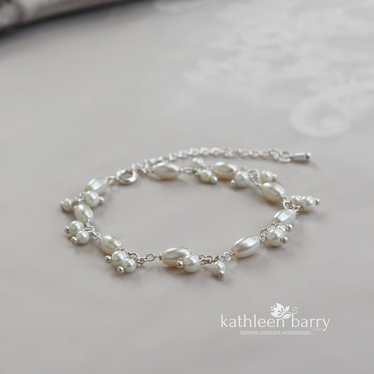 Mica dainty Czech glass pearl wedding pearl bracelet - silver or gold plated option