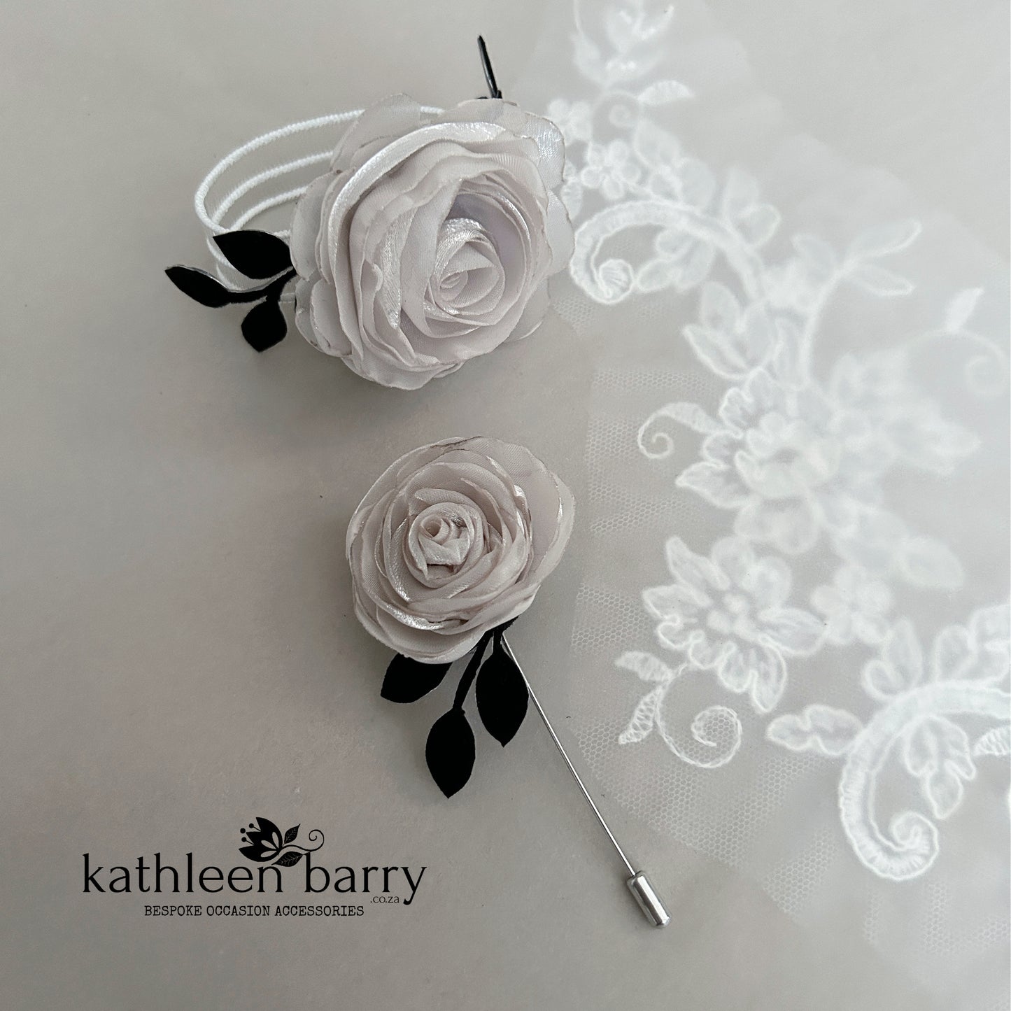 Modern rose wrist corsage - organza rose with velvet leaf detail