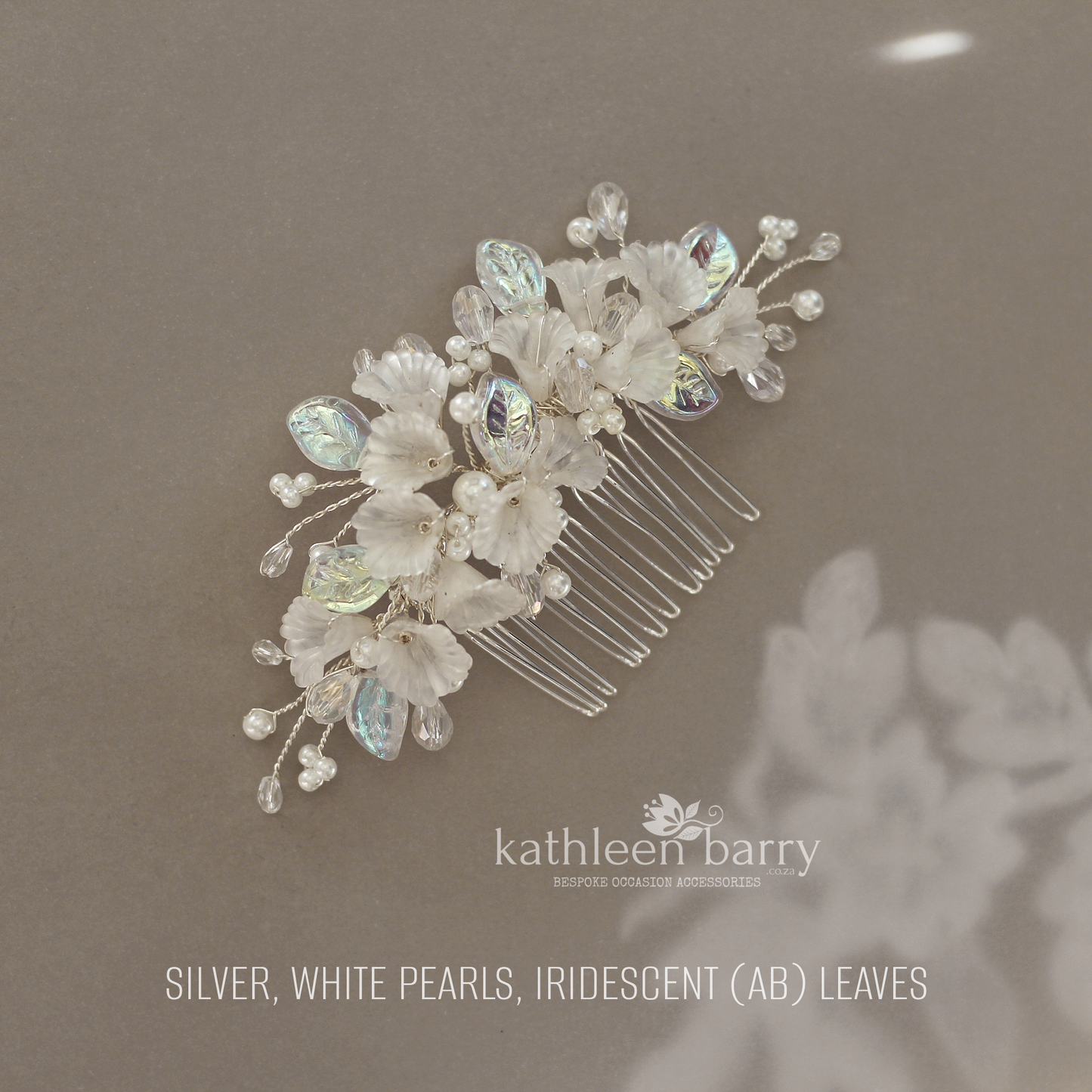 Nadine - Delicate Silver Pink Pearl floral leaf hairpiece - Colors to order