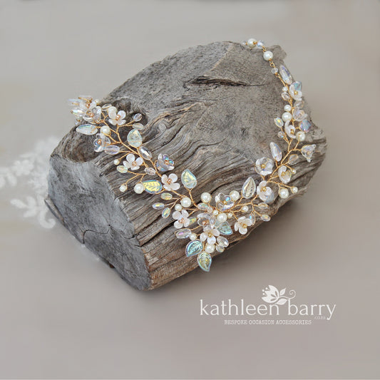 Floral statement wedding necklace bridal jewelry - Gold, silver or Rose Gold - STYLE: Kathy AB finish option