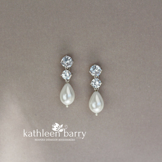 Penelope Cubic Zirconia studs & pearl drop earrings - Sterling silver assorted length options