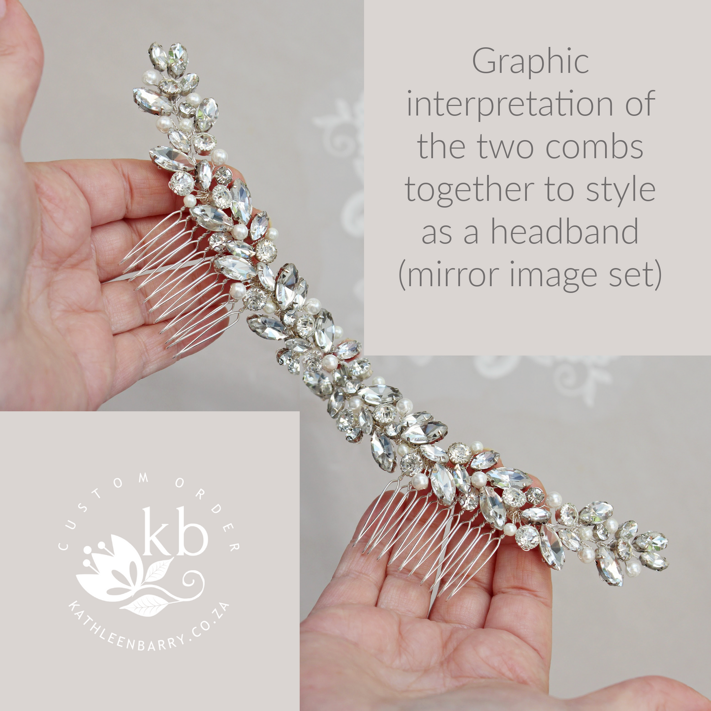 Estelle Rhinestone and pearl extra length hair comb - option for headband styling