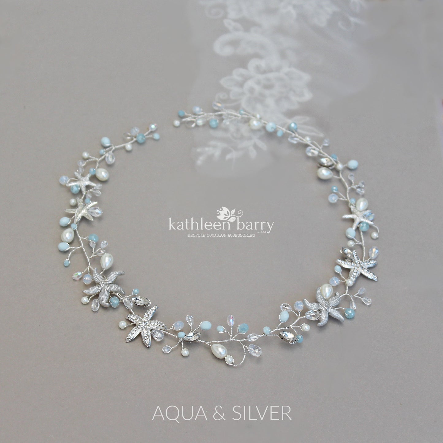 Rhoda Bridal wreath Beach wedding silver turquoise starfish detailing - assorted color options
