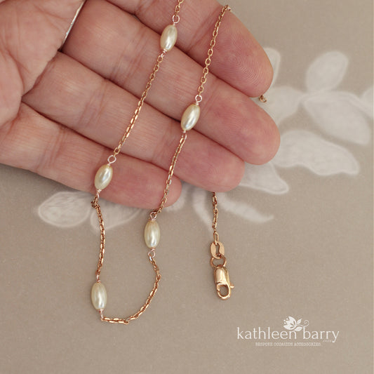 Dainty Pearl Linked Chain Necklace – Sterling silver, Gold or rose gold plated, two length options