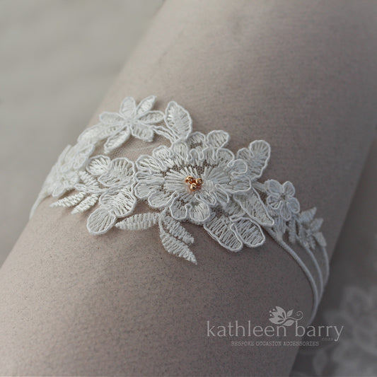 Shayna heirloom garter set (or individually) - pale ivory with Rose gold, gold or silver detail - FROM: