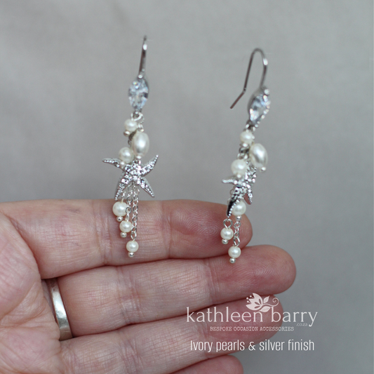 Destination Wedding Beach earrings - starfish detail with cubic zirconia's - available in gold or silver finish
