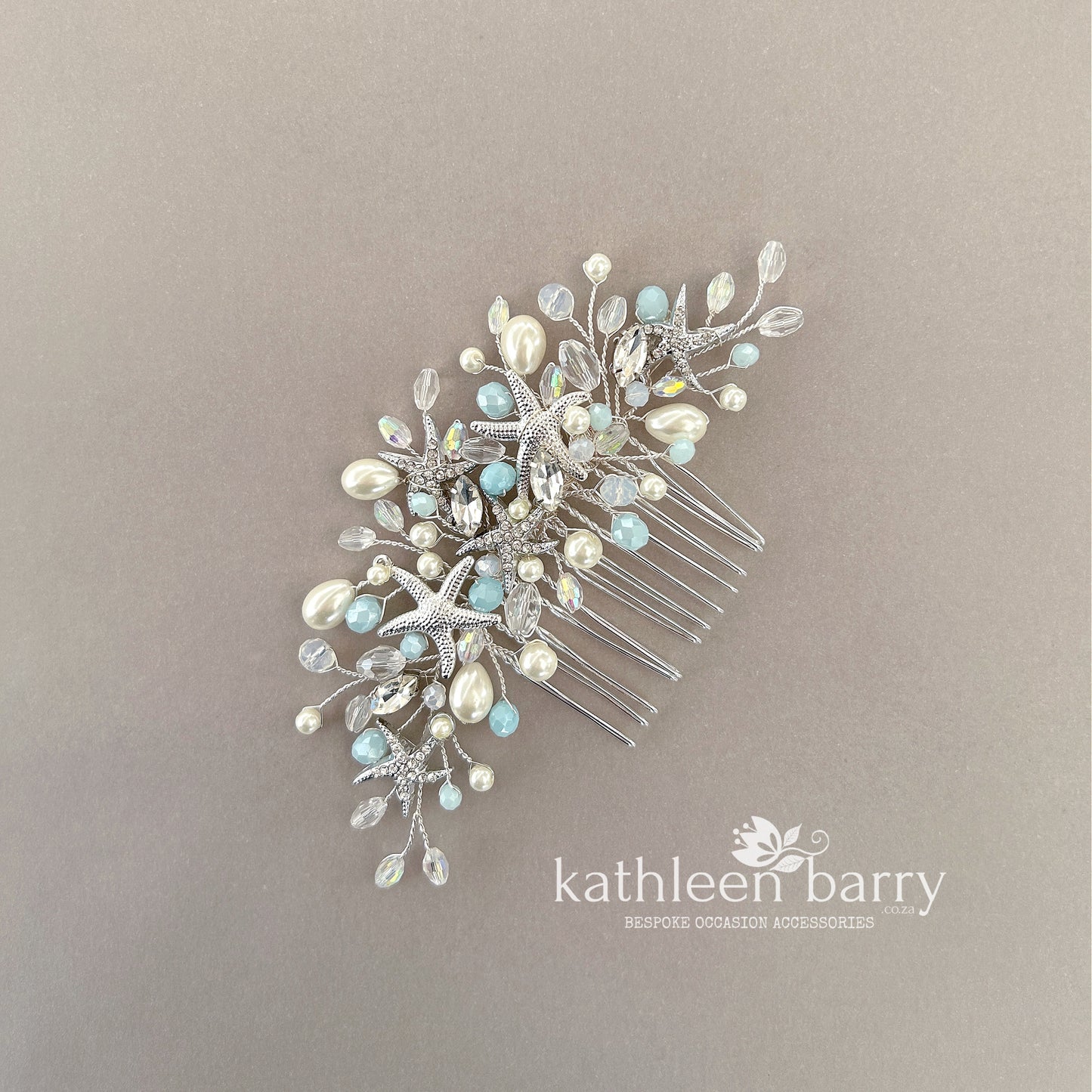 Starfish Crystal, Pearl & Rhinestone Comb - Color and finish options available beach wedding