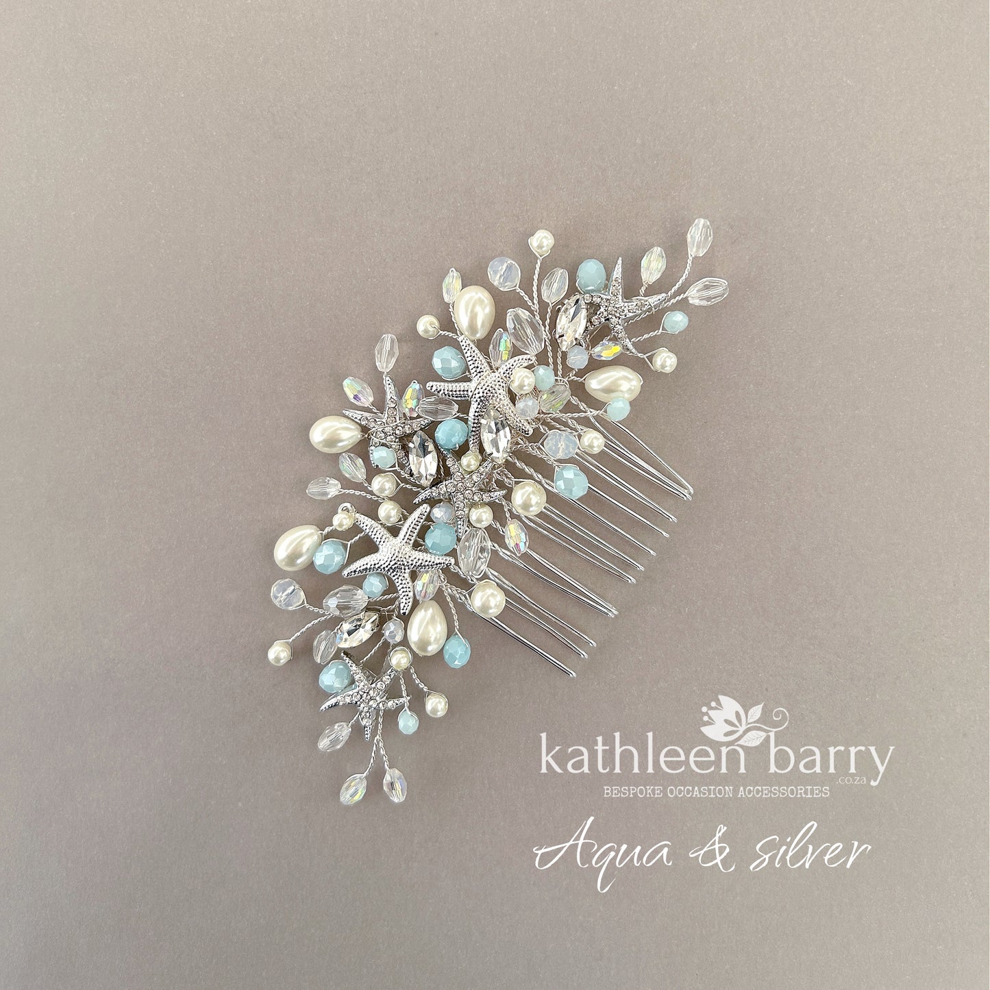 Starfish Crystal, Pearl & Rhinestone Comb - Color and finish options available beach wedding