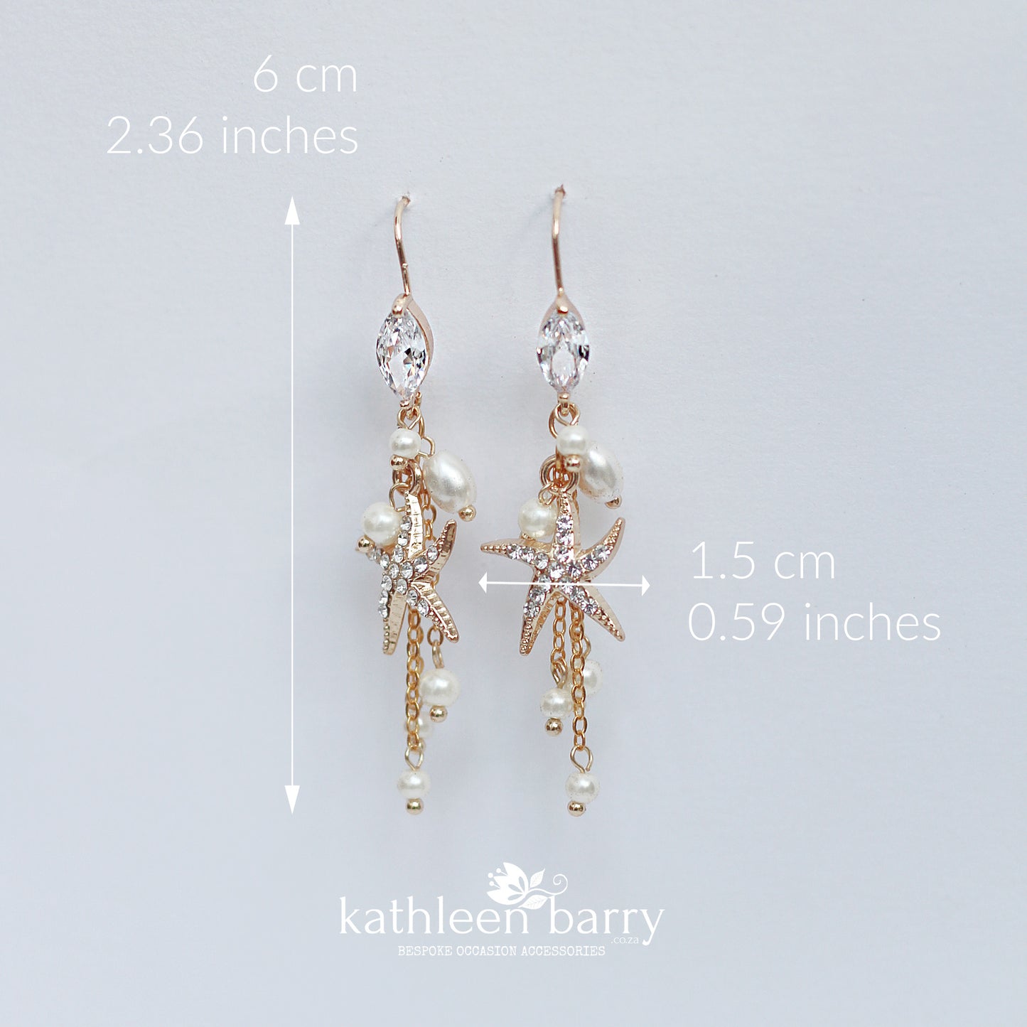 Destination Wedding Beach earrings - starfish detail with cubic zirconia's - available in gold or silver finish