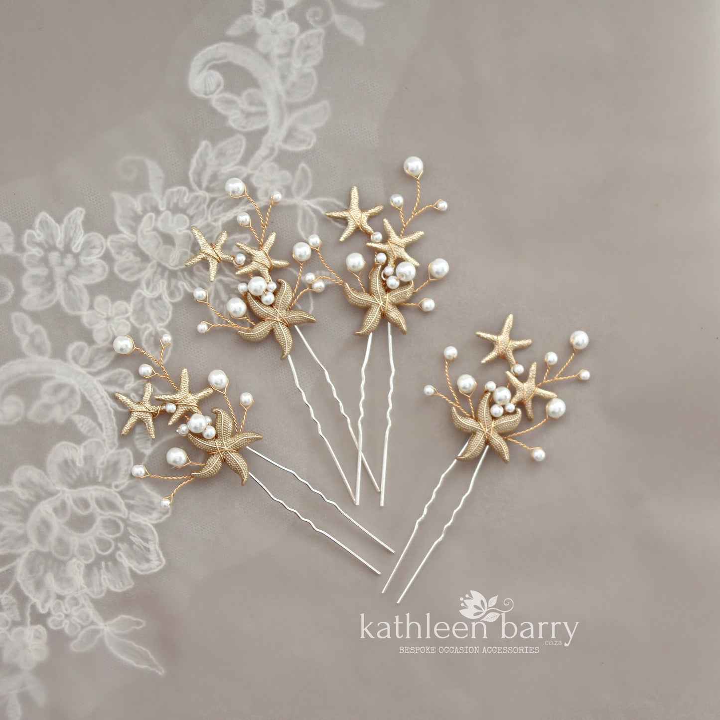 Starfish and pearl hair pin sea star beach wedding - Sold Individually - silver, gold or rose gold