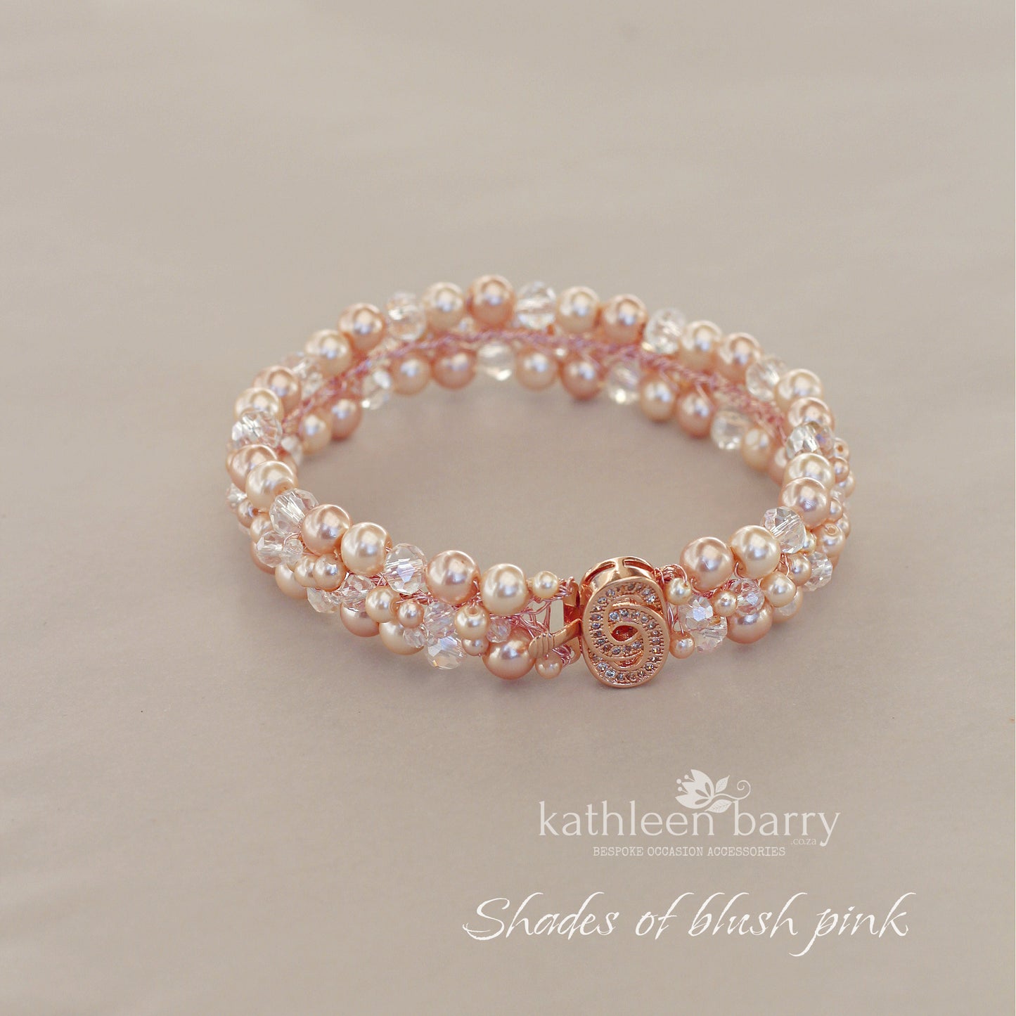 Tamyn Bracelet Rose gold - pearls and crystals - Bridal wedding - Cuff
