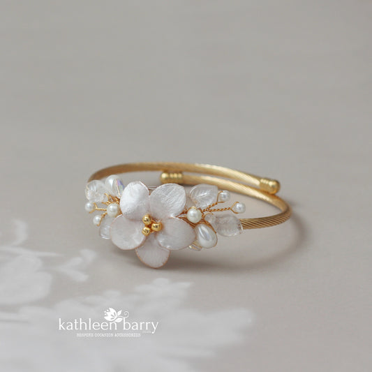 Tegan Flower leaf cuff bracelet, bangle style - assorted custom colors to order available in Gold, silver or rose gold finish
