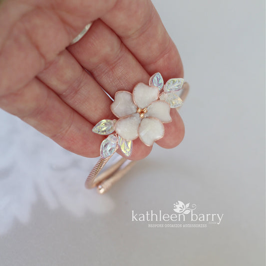 Varusha Flower leaf cuff bracelet, bangle style - assorted custom colors to order available in Gold, silver or rose gold finish